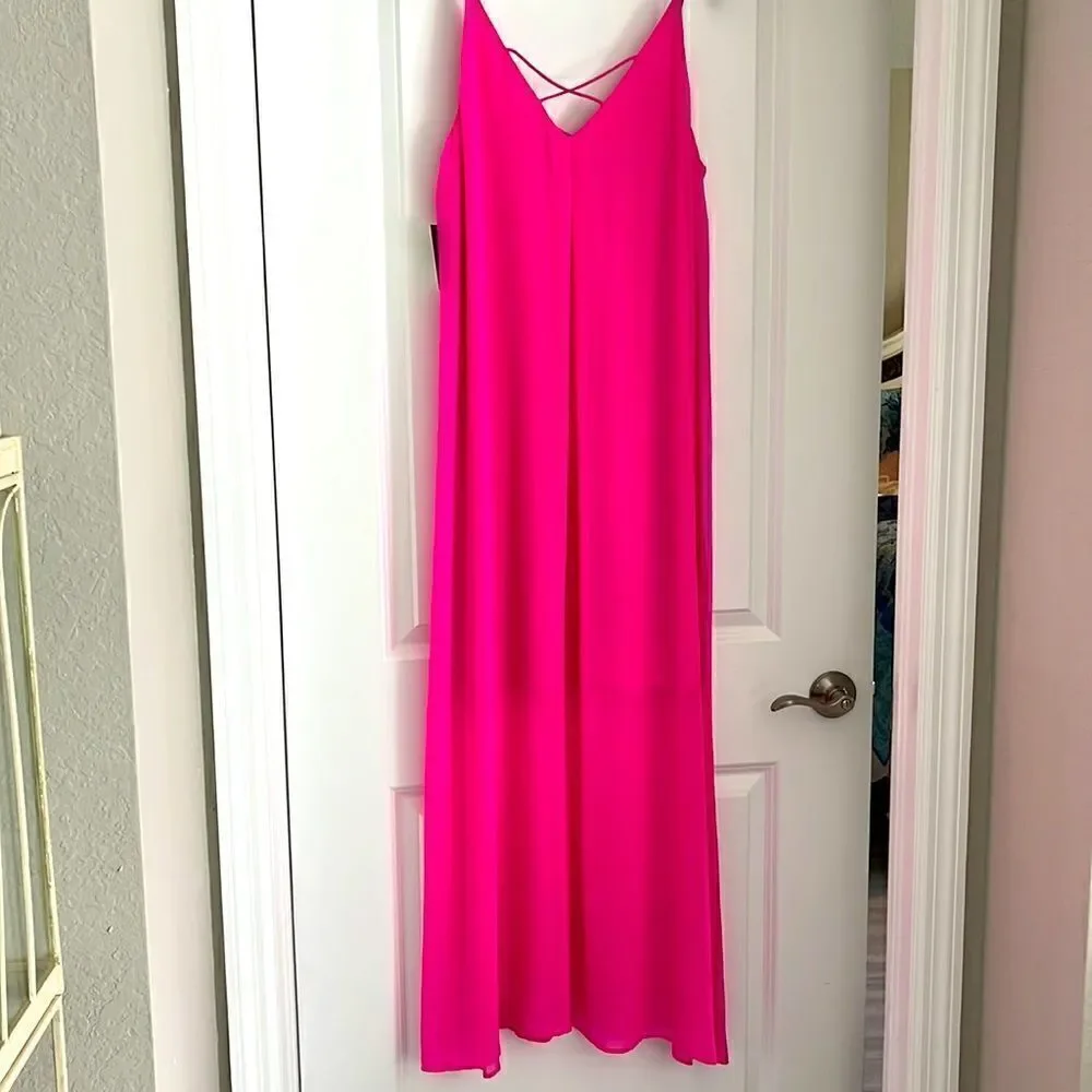 Muse Fuscia Hot Pink Maxi Slip Dress Spaghetti Straps Lined Bodice SZ 14 - Picture 6 of 13